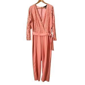 Ashley Steward Plus Sz 20 Lace Top Long Sleeve Belted Jumper Pants NWT